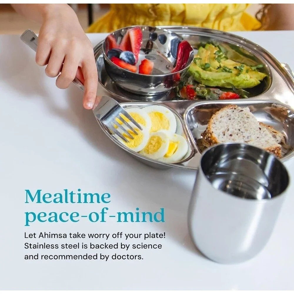 Stainless Steel Kids Dinnerware Set - 5 Piece Safe and Durable Toddler Set